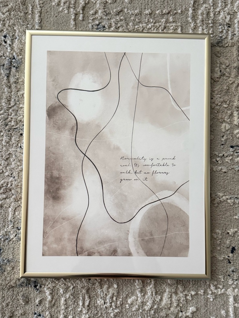 Neutral Abstract Line Art Wall Print in Beige - Size 12 W x 16 L